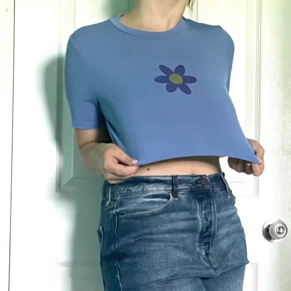 y2k flower design ribbed crop top